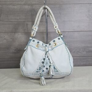 Cole Haan Kayla White Embellished Leather Satchel Shoulder Bag Tote Satchel